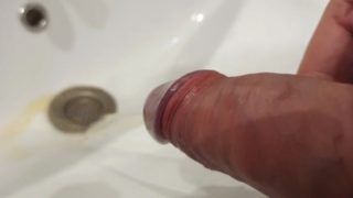 Wake up in the morning with dark and pee in a sink. POV