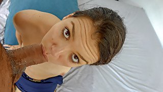 Doe Eyes Petite Colombian Tries Big Cock In her Throat And Tight Ass Anal Riding