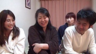 Three horny Japanese chicks sharing a friend's delicious dick