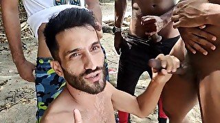 I found 2 guys at a nude beach and we started sucking their cocks