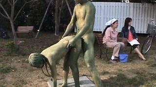 Asian chick is a statue getting some sex