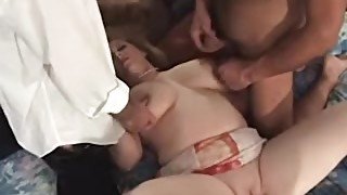 Big tit bbw milf takes on three cocks