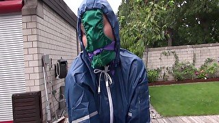 Watch Sandra Beeing Bound, Gagged With A Pantyhood In Her Oldschool Rainsuit