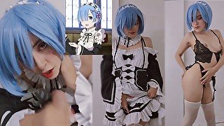 Follando a mi hermanastra otaku colegiala con cosplay de Rem de re:zero