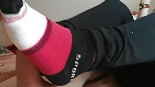 Sockjob and footjob by socked feet and bare