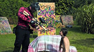 Angelina Diamanti is sucking paintball player's cock