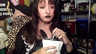 Trans girl eats beans on webcam show