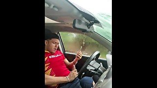 Jerking off my 8-inch cock in the car