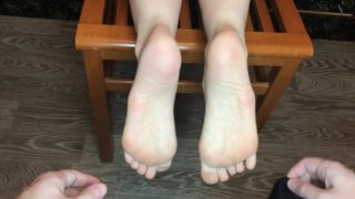 teen girl foot massage in black nylon socks pov