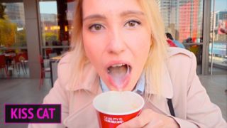 Public Agent - 18 Babe Suck Dick in Toilet Wendis & Drink Coffe with Cum / Kiss Cat