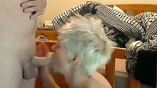 My short haired blond blows my dick on a web camera