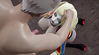 Harley quinn is fucked in public against the wall and sucks the cock making eye contact very tasty