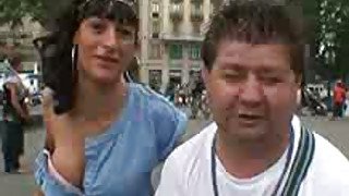 Nasty brunette tourist gives great blowjob on a pov camera