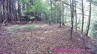 Mature man watches girl masturbate in the forest