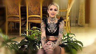 Backstage interview with short haired tattooed slut Leigh Raven