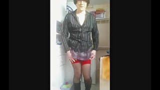 Patty Crossdresser purple skirt chantelle lingerie in black and red