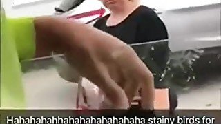 REAL mature lady sucking in public young worker who dared her with audio