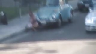 Candid voyeur clip with amateur that pissed on the road