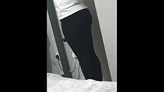 Skinny step mom in black leggings seduce and fuck step son