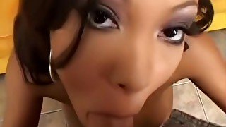 Hot ebony chick with big boobs fucking har in all holes