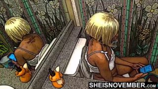 Ebony cartoon slut taking a long piss on the toilet anime