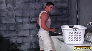 Twink neighbors hot blow job and anal sex while washing clothes