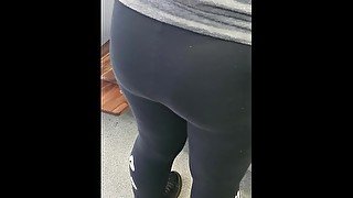 Step mom in black leggings doesn't want panties in the kitchen in front of step son