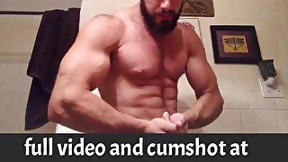 Ripped Sexy Bodybuilder Nude Posing and Stroking Thick Cock