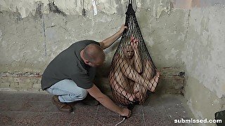 Kidnapped and tied up in a net submissive slave Katy Sky