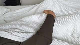 Got caught making my next video! Daddy joins in showing his thick cock and hairy legs + hard cumshot