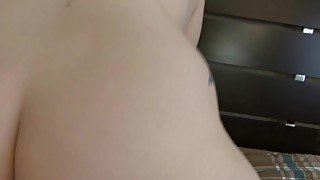 Chubby brunette with huge tits makes fatty's dick cum