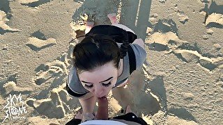 Skye Stone Beach Slut - PUBLIC SUCKING CUMS IN MY FACE I SWALLOW HIS LOAD!