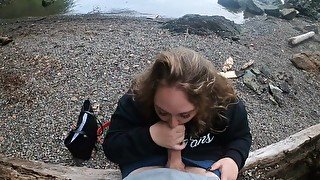 POV blowjob sneaky cumslut sucking tinder dick outdoors near a trail in public he cums on my tongue