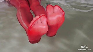 Relax and watch my red nylon toes wiggling