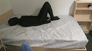 Zentai self bondage with timer lock