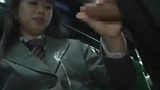 Schoolgirl gives handjob on a bus