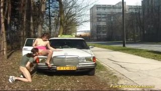 Seducing girl going for a ride and wild group sex