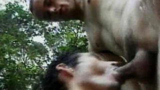 Exotic twink Antonio sucking Ramos's massive cock outdoors