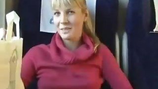 Euro college girl sucking cock in train public blowjob