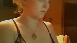 Blonde chick rubs her tits on webcam