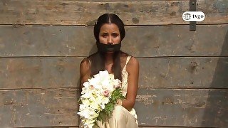 Girl In White Dress Otm Gagged With Flowers