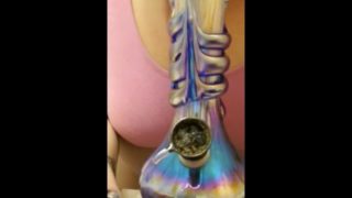 BBW Takes Bong Rip and Plays With Nipples