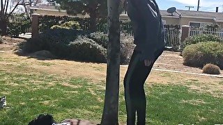 Tall Friend Jumping and Stomping Trample at the Park