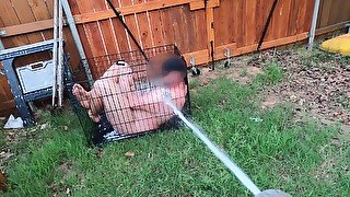 Femdom Wife Humiliates Small Penis Husband Hoses Him Like A Zoo Animal In A Dog Cage