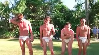 Good looking boys playing gay sex games outdoor