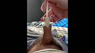 Cumming in foreskin using vibrater