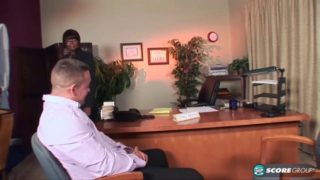 Big booty black babe rides white boner in the office