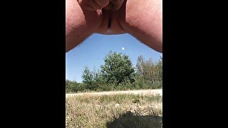 Risky Roadside Masturbation and Cumshot While Taking A Break From Cycling