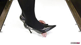 Feet in pump shoes CBT ballbusting