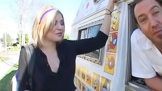 Girl fucks the ice cream man with a big cock in his truck